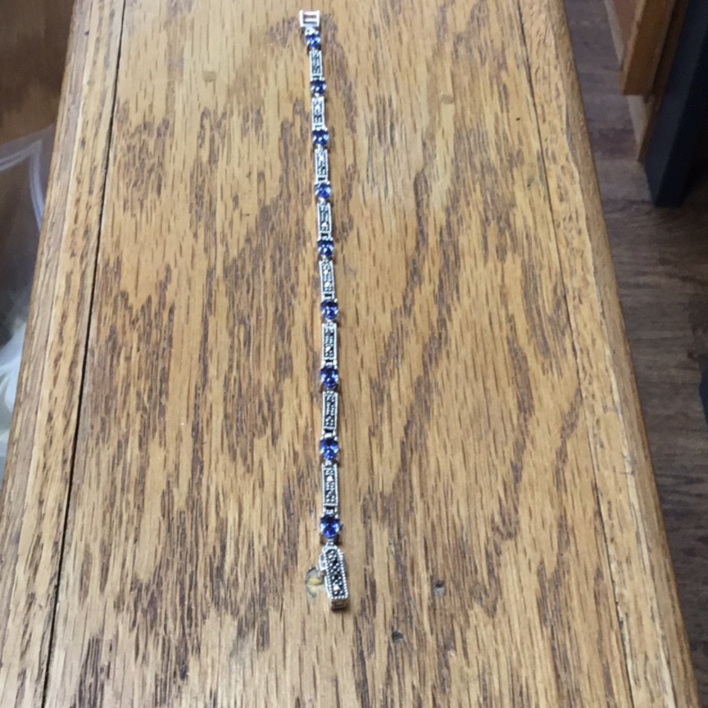 Sterling silver marcasite and blue stone bracelet